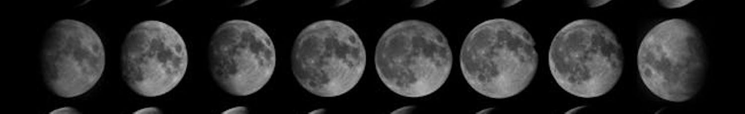 Månens faser. Från nymåne till tilltagande måne till fullmåne till avtagande måne och tillbaka till nymåne